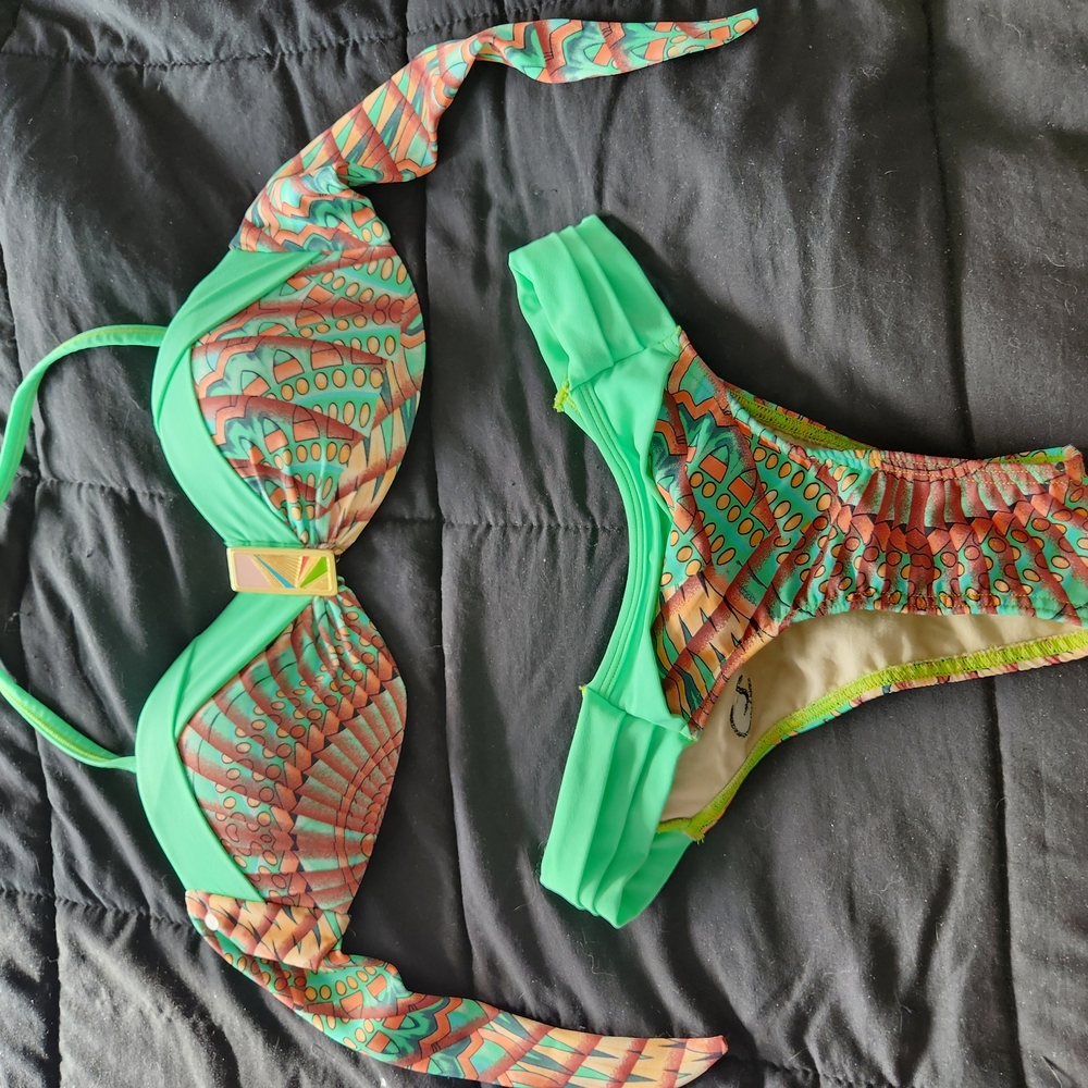 Vibrant Green and Orange Bikini Set